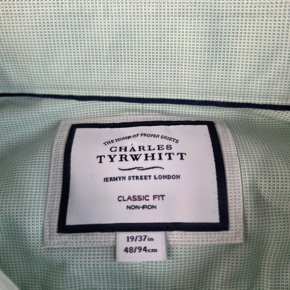 Charles Tyrwhitt French Cuff Dress Shirt Mens 19/37 Mint Green Classic Fit - Picture 3 of 7